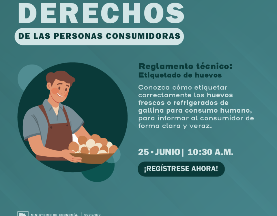 Publicidad para la charla del reglamento técnico de etiquetado de huevos. Un hombre con una canasta de huevos