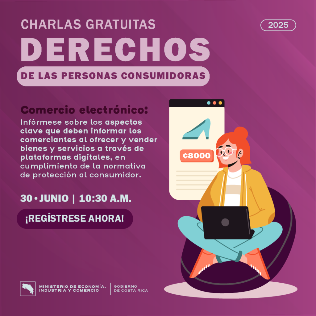 Publicidad con una mujer sentada escribieno en una computadora personal haciendo compras por internet.